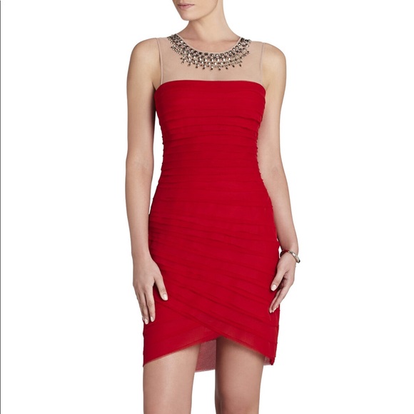 💃 BCBG 💃 Red Jewelled Neck Dress Size 2 - Picture 3 of 7